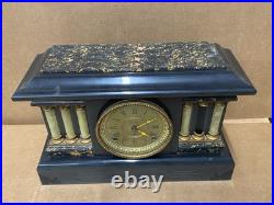 Seth Thomas Adamantine Black Mantel Lion Head Desk Shelf Clock