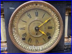 Seth Thomas Adamantine Black Mantel Lion Head Desk Shelf Clock