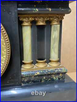 Seth Thomas Adamantine Black Mantel Lion Head Desk Shelf Clock