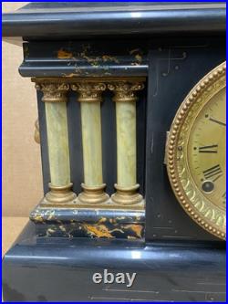 Seth Thomas Adamantine Black Mantel Lion Head Desk Shelf Clock