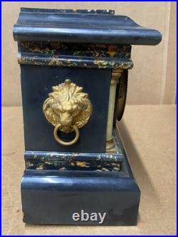 Seth Thomas Adamantine Black Mantel Lion Head Desk Shelf Clock
