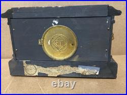 Seth Thomas Adamantine Black Mantel Lion Head Desk Shelf Clock