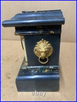 Seth Thomas Adamantine Black Mantel Lion Head Desk Shelf Clock