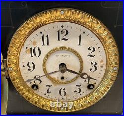 Seth Thomas Adamantine Faux Marble Mantle Clock Antique Circa 1880 With Key