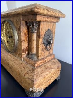 Seth Thomas Adamantine Mantel Clock 2-Column Light Tortoise Shell Finish 1896