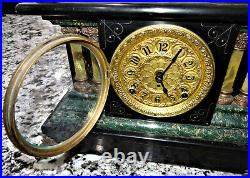 Seth Thomas Adamantine Mantel Clock 8 day Imperial Green Lion Head Antique