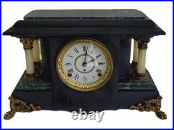 Seth Thomas Adamantine Mantel Clock Large Gray Black Wood Antique 8-day Chimes