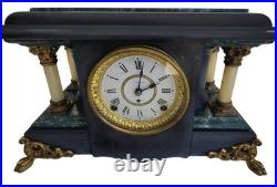 Seth Thomas Adamantine Mantel Clock Large Gray Black Wood Antique 8-day Chimes