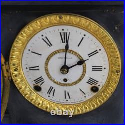 Seth Thomas Adamantine Mantel Clock Large Gray Black Wood Antique 8-day Chimes