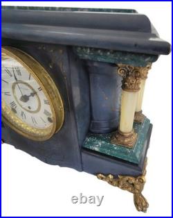 Seth Thomas Adamantine Mantel Clock Large Gray Black Wood Antique 8-day Chimes