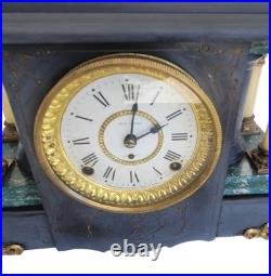 Seth Thomas Adamantine Mantel Clock Large Gray Black Wood Antique 8-day Chimes