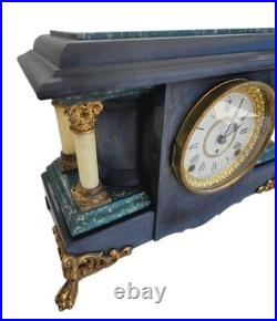 Seth Thomas Adamantine Mantel Clock Large Gray Black Wood Antique 8-day Chimes