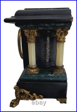 Seth Thomas Adamantine Mantel Clock Large Gray Black Wood Antique 8-day Chimes