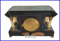 Seth Thomas Adamantine Mantel Clock Large Gray Black Wood Antique 8-day Chimes