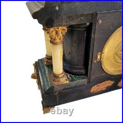 Seth Thomas Adamantine Mantel Clock Large Gray Black Wood Antique 8-day Chimes