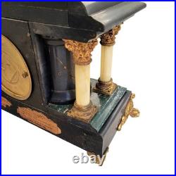 Seth Thomas Adamantine Mantel Clock Large Gray Black Wood Antique 8-day Chimes