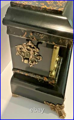 Seth Thomas Adamantine Mantle Clock 6-Pillar & Ornate Brass Accents Vintage