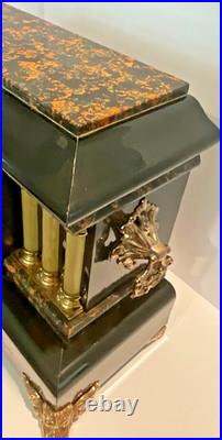 Seth Thomas Adamantine Mantle Clock 6-Pillar & Ornate Brass Accents Vintage