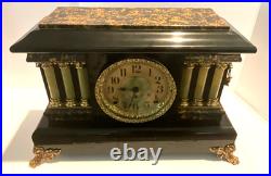 Seth Thomas Adamantine Mantle Clock 6-Pillar & Ornate Brass Accents Vintage