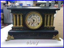 Seth Thomas Adamantine Mantle Clock WORKS withKey & Pendulum Lion Head Antique