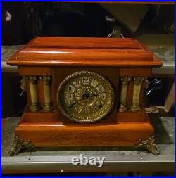 Seth Thomas Adamantine Wood CASE 4 MARBLE Column Mantle Clock BEAUTIFUL