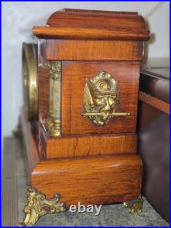 Seth Thomas Adamantine Wood CASE 4 MARBLE Column Mantle Clock BEAUTIFUL