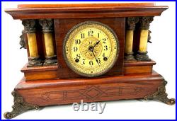 Seth Thomas Adamantine Wood CASE 4 MARBLE Column Mantle Clock Working WithKey Seth Thomas Adamantine Wood CASE 4 MARBLE Column Mantle Clock Working WithKey