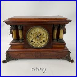 Seth Thomas Adamantine Wood CASE 4 MARBLE Column Mantle Clock Working WithKey Seth Thomas Adamantine Wood CASE 4 MARBLE Column Mantle Clock Working WithKey