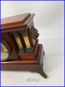 Seth Thomas Adamantine Wood CASE 4 MARBLE Column Mantle Clock Working WithKey Seth Thomas Adamantine Wood CASE 4 MARBLE Column Mantle Clock Working WithKey