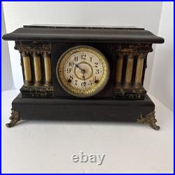 Seth Thomas Antique Adamantine 6-Pillar Mantle Clock with Lions Heads 1901 Era