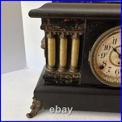 Seth Thomas Antique Adamantine 6-Pillar Mantle Clock with Lions Heads 1901 Era