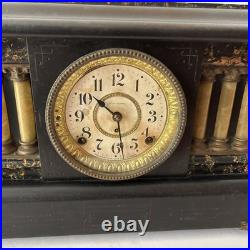 Seth Thomas Antique Adamantine 6-Pillar Mantle Clock with Lions Heads 1901 Era