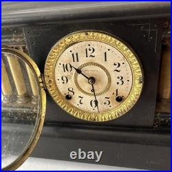 Seth Thomas Antique Adamantine 6-Pillar Mantle Clock with Lions Heads 1901 Era