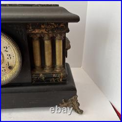 Seth Thomas Antique Adamantine 6-Pillar Mantle Clock with Lions Heads 1901 Era