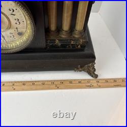 Seth Thomas Antique Adamantine 6-Pillar Mantle Clock with Lions Heads 1901 Era