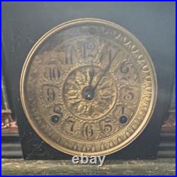 Seth Thomas Antique Black Brass Mantel Clock Mechanical Movement Pendulum