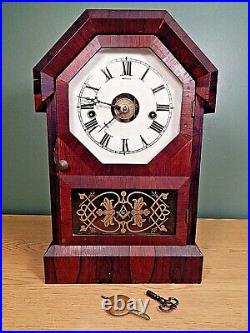 Seth Thomas Antique Cottage Or Shelf Clock With Freemasons Insignia On Glass