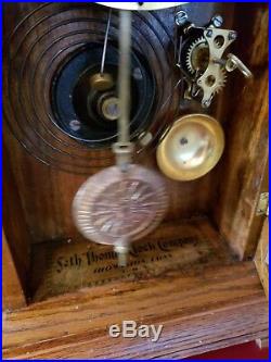 Seth Thomas Antique Mantle Clock Oak Ornate Shelf 23 withWritten Doc Works L-1