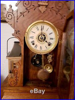 Seth Thomas Antique Mantle Clock Oak Ornate Shelf 23 withWritten Doc Works L-1