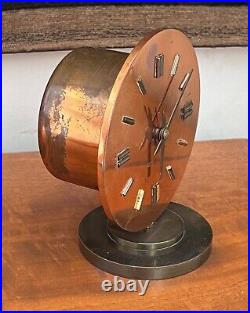 Seth Thomas Art Deco Machine Age Copper Chrome Desk Table Clock Vtg Modern Mcm