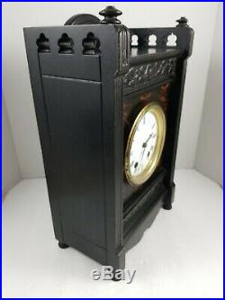 Seth Thomas Bee 1881 Antique Fine Cabinet Mantle Clock Ebonized Walnut With Key