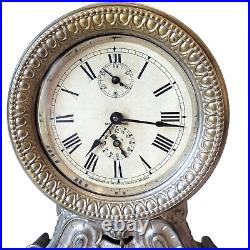 Seth Thomas Brass Mantle Clock Long Alarm Wind Up 1900s Art Nouveau Working