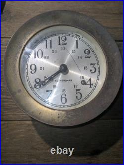 Seth Thomas Brass Ship Bell Maritime Clock Corsair W E537-000 German Movt WORKS Seth Thomas Brass Ship Bell Maritime Clock Corsair W E537-000 German Movt WORKS