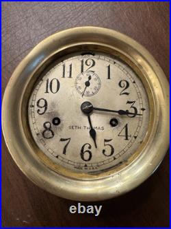 Seth Thomas Brass Ship Deck Clock Running Well, Includes A Key