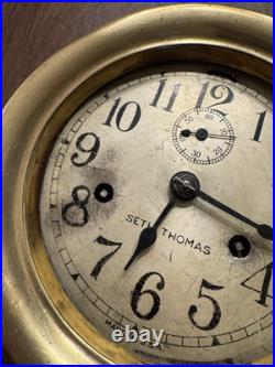 Seth Thomas Brass Ship Deck Clock Running Well, Includes A Key