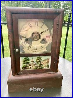 Seth Thomas Connecticut Ogee Cabinet Mantle Clock Reverse Painted Country Church