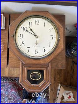 Seth Thomas Drop Regulator Octagon School House Wall Clock Circa 1917 with Key