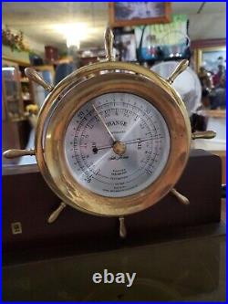 Seth Thomas Helmsman Ship Clock & matching Barometer Mahogany Wood Stand Read