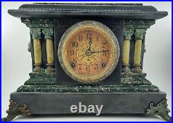 Seth Thomas Mantle Clock Classical Pillar Faux Marble Just Cleaned Runs For Days