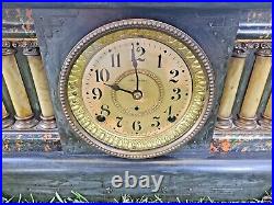 Seth Thomas Mantle Clock Marble Look Lion Sides key parts restore antique